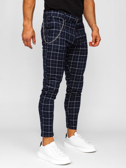 Pantaloni chinos în carouri bleumarin Bolf  0058