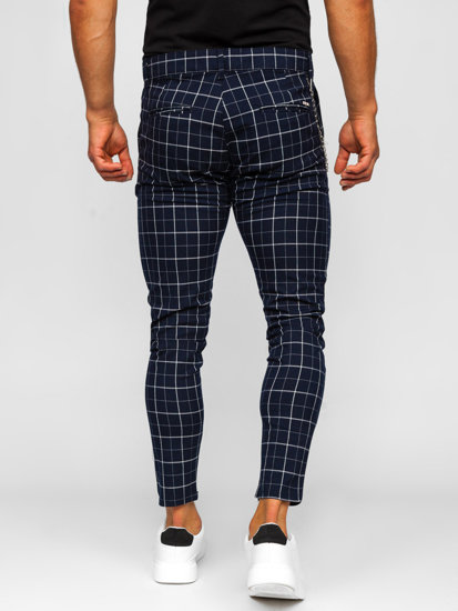 Pantaloni chinos în carouri bleumarin Bolf  0058