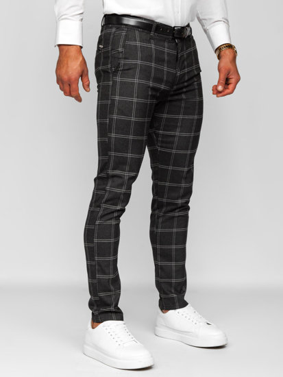 Pantaloni chinos în carouri grafit Bolf 0036