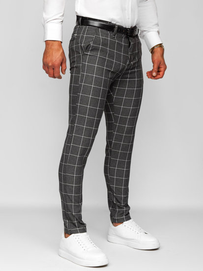 Pantaloni chinos în carouri grafit Bolf 0044