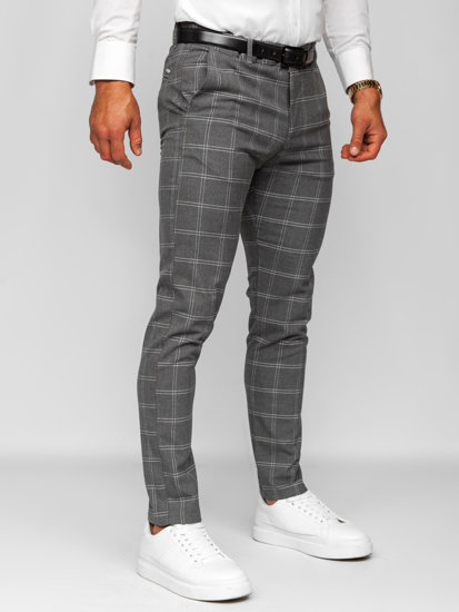 Pantaloni chinos în carouri gri-antracit Bolf 0036