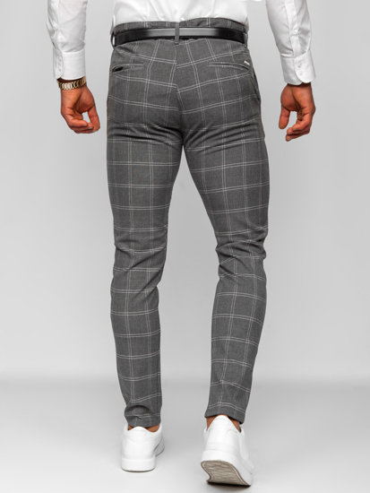 Pantaloni chinos în carouri gri-antracit Bolf 0036