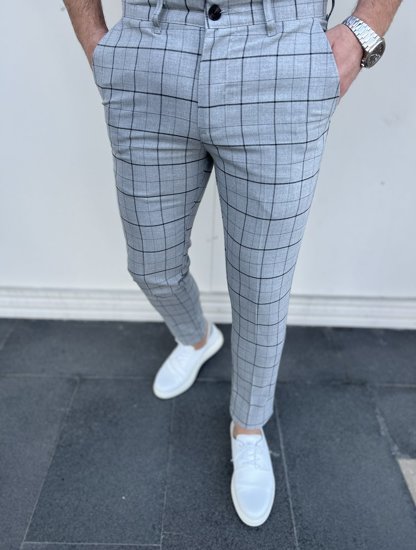 Pantaloni chinos în carouri gri-negri Bolf 0032