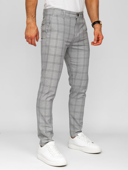 Pantaloni chinos în carouri gri-negri Bolf 0036