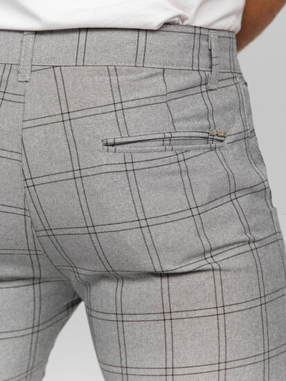 Pantaloni chinos în carouri gri-negri Bolf 0036