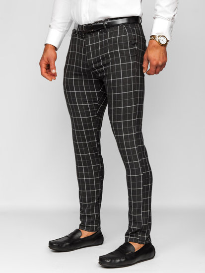 Pantaloni chinos în carouri negri Bolf 0032