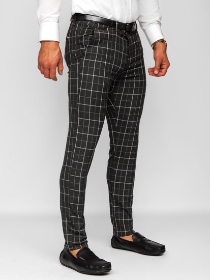 Pantaloni chinos în carouri negri Bolf 0032