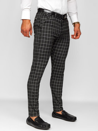 Pantaloni chinos în carouri negri Bolf 0035