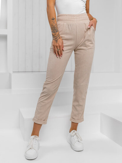 Pantaloni de damă cu nervuri din material bej Bolf W7856