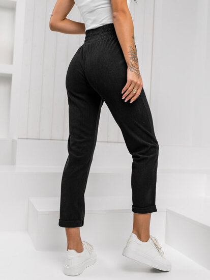 Pantaloni de damă cu nervuri din material negru de la Bolf W7856