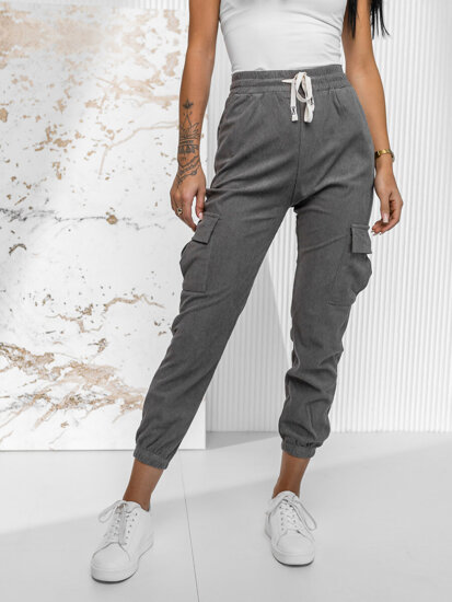 Pantaloni de jogging cargo de damă cu nervuri gri de la Bolf W7860