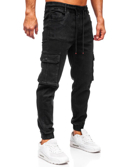 Pantaloni de jogging negri pentru bărbați, pantaloni cargo Bolf 8165