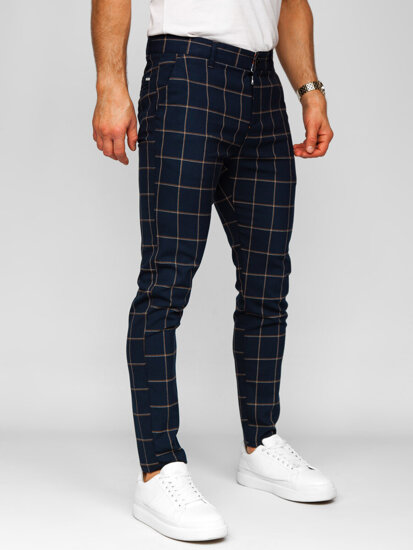 Pantaloni de jogging pentru bărbați din țesătură cu carouri bleumarin de la Bolf 184177