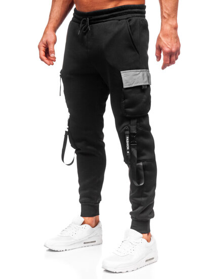 Pantaloni de trening joggers cargo negri Bolf HSS020