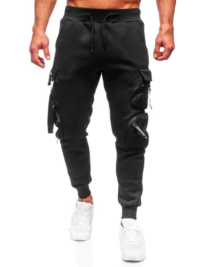 Pantaloni de trening joggers cargo negri Bolf HSS118