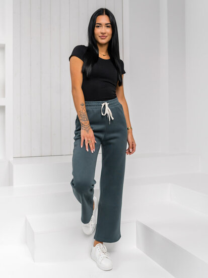 Pantaloni de trening verzi pentru femei cu picioare largi de la Bolf W5213