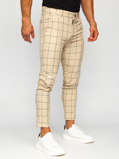 Pantaloni în carouri chinos bej Bolf 0037