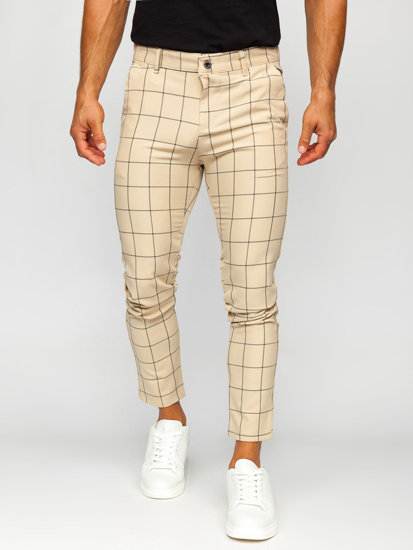 Pantaloni în carouri chinos bej Bolf 0037