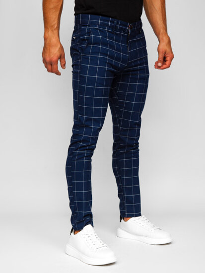 Pantaloni în carouri chinos bleumarin Bolf 0040