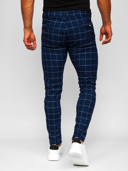 Pantaloni în carouri chinos bleumarin Bolf 0040