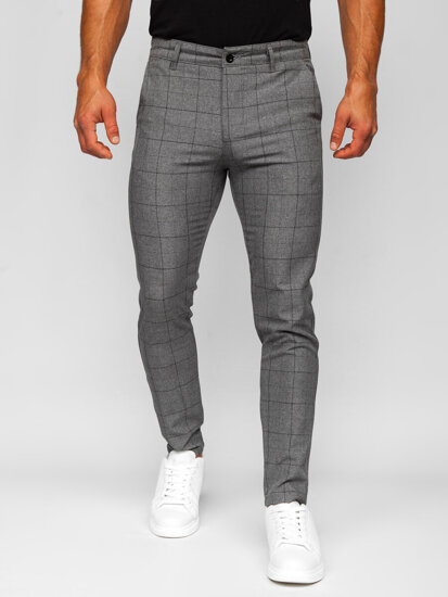 Pantaloni în carouri chinos grafit-negri Bolf 0032