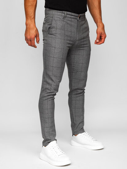 Pantaloni în carouri chinos grafit-negri Bolf 0032