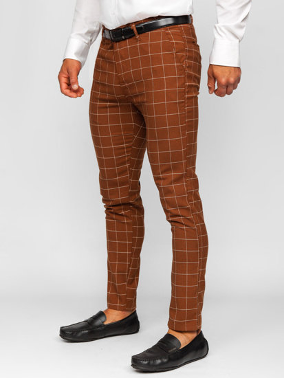 Pantaloni în carouri chinos maro Bolf 0047