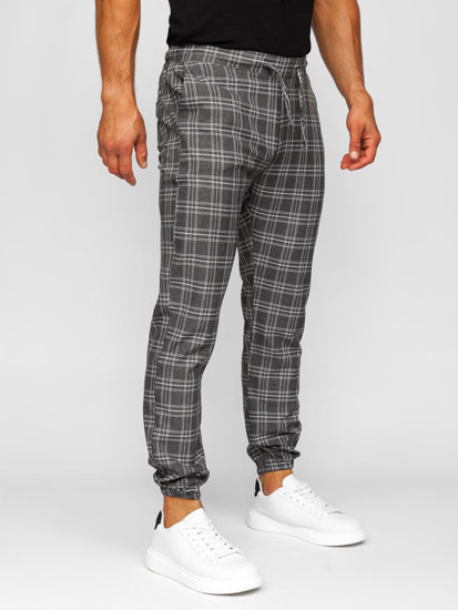 Pantaloni joggers  în carouri grafit Bolf  0067