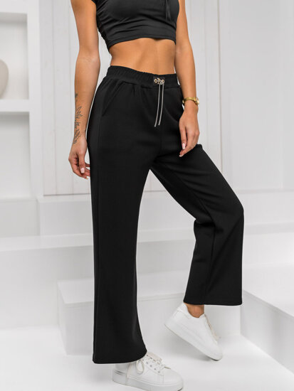 Pantaloni largi de damă din material negru de la Bolf W5226