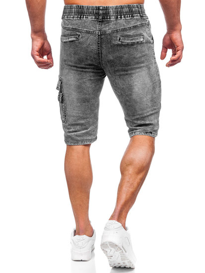 Pantaloni scurți cargo din denim negri pentru bărbați Bolf HY820