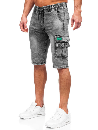 Pantaloni scurți cargo din denim negri pentru bărbați Bolf HY820