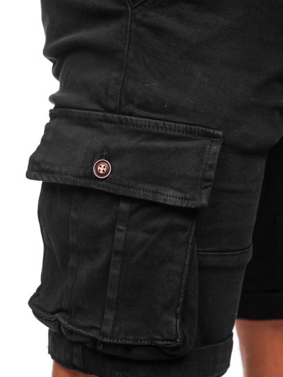 Pantaloni scurți cargo negri cu curea Bolf MP0109N