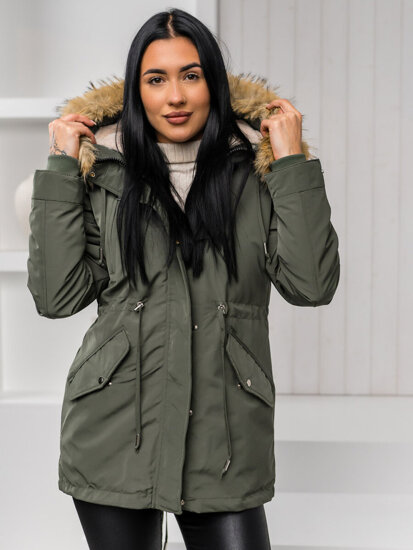 Parka de iarnă de damă kaki cu glugă 2 în 1 Bolf 16M9199A1