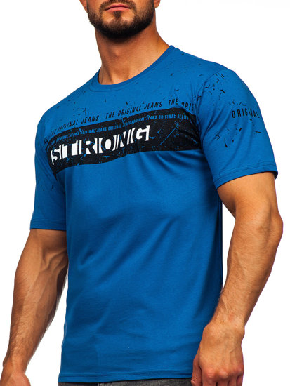 T-shirt pentru bărbați cu imprimeu albastru Bolf 14204