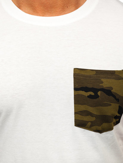 Tricou alb-verde cu imprimeu army Bolf 8T85