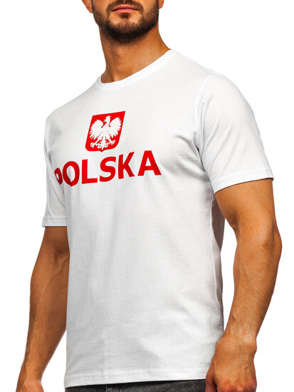 Tricou bărbătesc din bumbac alb cu imprimeu Polonia 5065