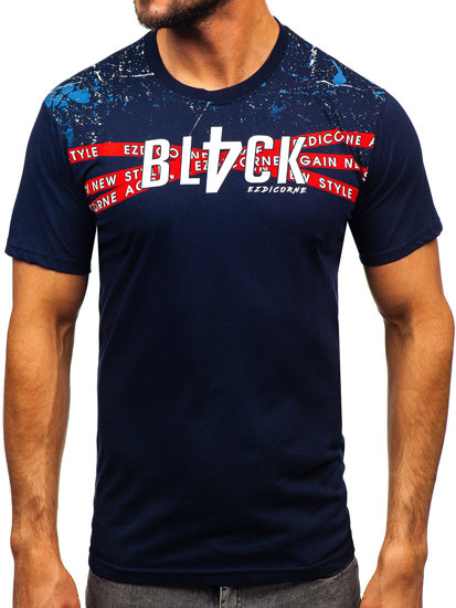 Tricou bărbătesc din bumbac bleumarin cu imprimeu Bolf 14722