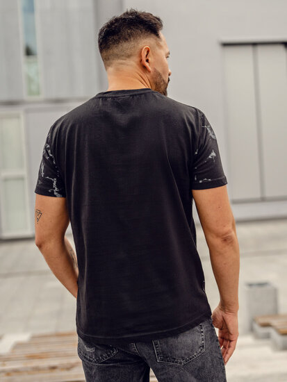 Tricou bărbătesc din bumbac negru cu imprimeu Bolf 627A-1