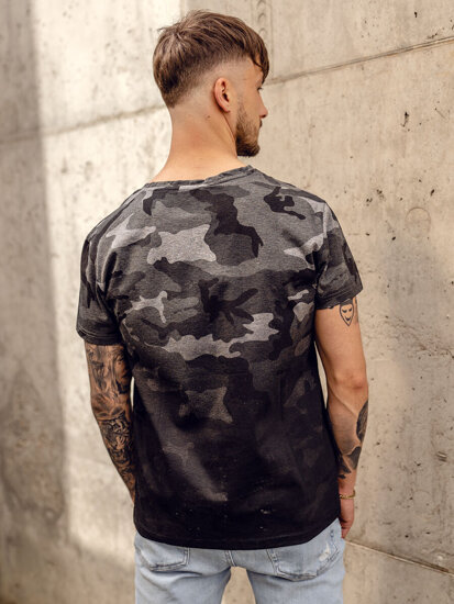 Tricou bărbătesc din grafit cu imprimeu de camuflaj Bolf S808A1