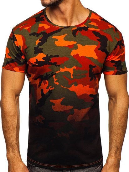 Tricou cu imprimeu verde-portocaliu army Bolf S808