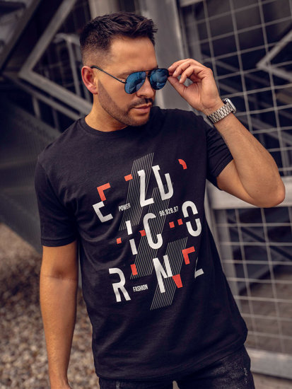 Tricou din bumbac cu imprimeu negru Bolf 14752A