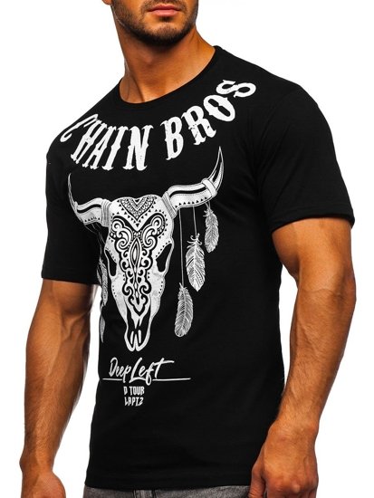 Tricou negru cu imprimeu bărbați Bolf 142174