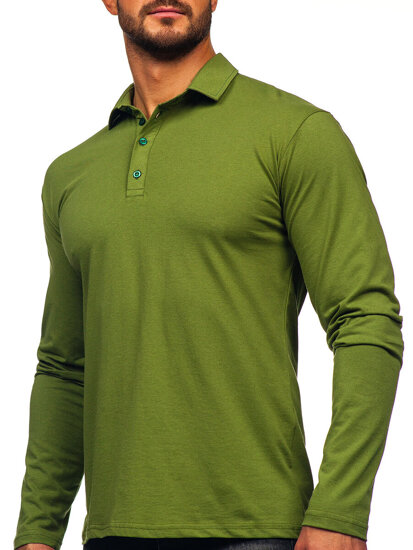 Tricou polo cu mânecă lungă din bumbac verde pentru bărbați Bonley 5119