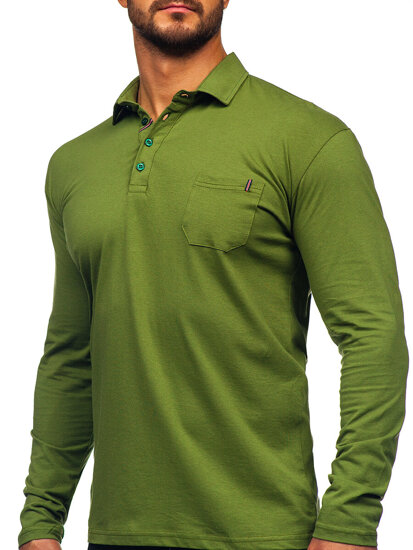 Tricou polo cu mânecă lungă din bumbac verde pentru bărbați Bonley 5120