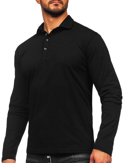 Tricou polo negru din bumbac cu mânecă lungă pentru bărbați Bonley 5119