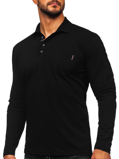 Tricou polo negru din bumbac cu mânecă lungă pentru bărbați Bonley 5120