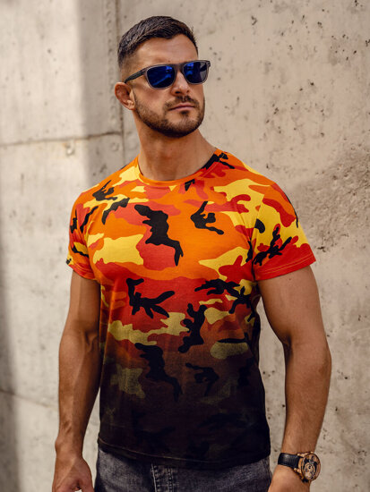 Tricou portocaliu pentru bărbați cu imprimeu de camuflaj Bolf S808A1