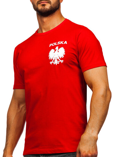 Tricou roșu pentru bărbați din bumbac cu imprimeu Poland 5064