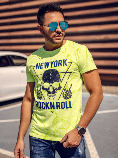 Tricou verde-neon cu imprimeu Bolf Y70030A