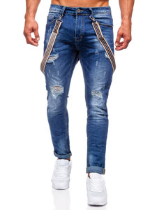 Blugi bleumarin slim fit cu brețele Bolf KS2056